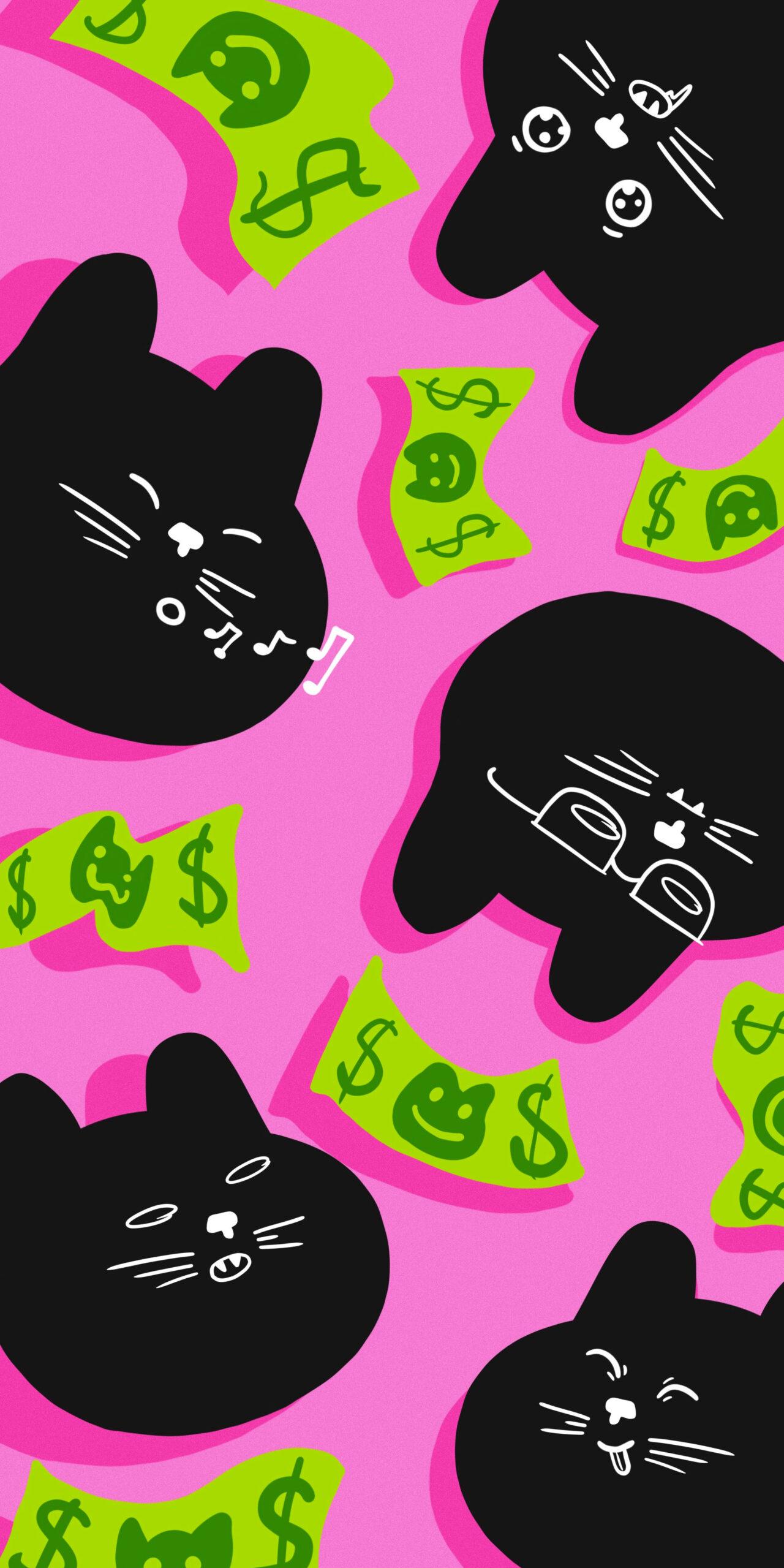Black Cat And Cash Pink Wallpaper Funny iPhone