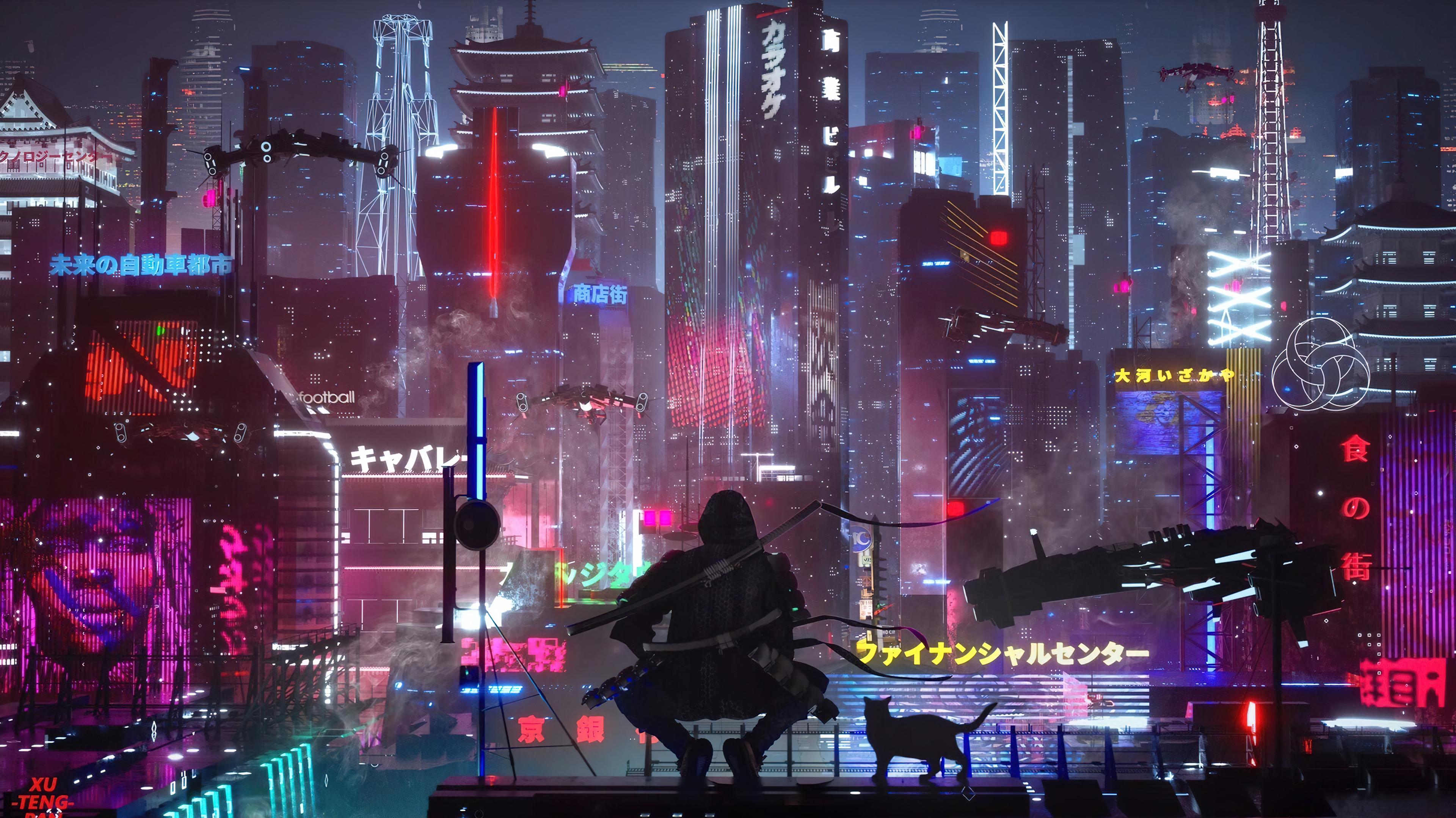 Ninja Cyberpunk Night City Wallpaper 4k 830h
