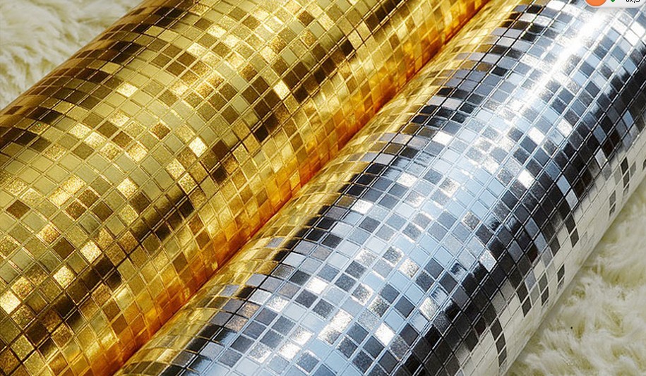 Modern 3d Embossed Golden Mosaic Wallpaper Gold Foil Silver Tv