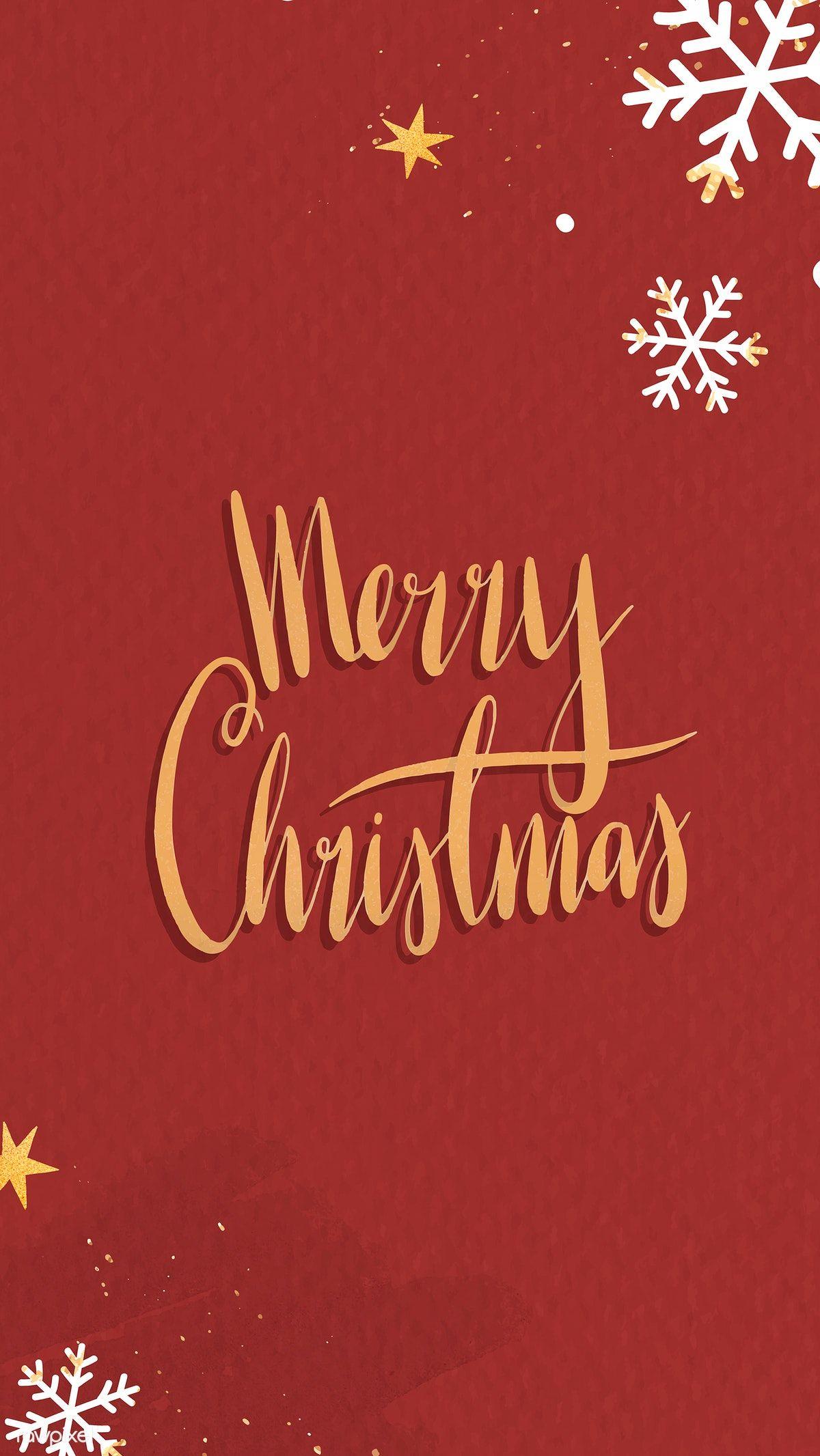 Gold Merry Christmas on red mobile phone wallpaper vector
