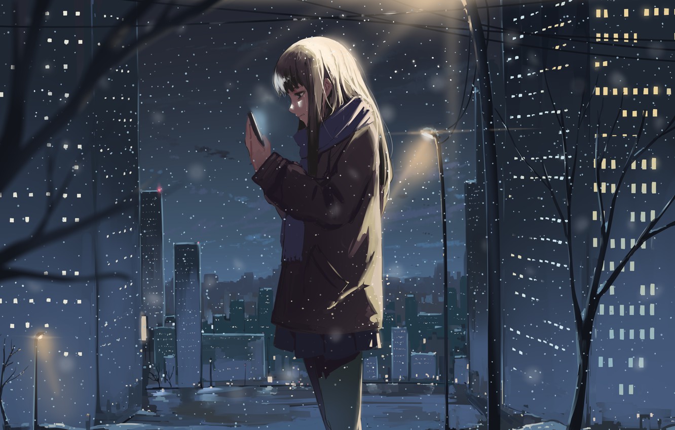 Wallpaper Winter Girl Snow The City Smartphone Image For