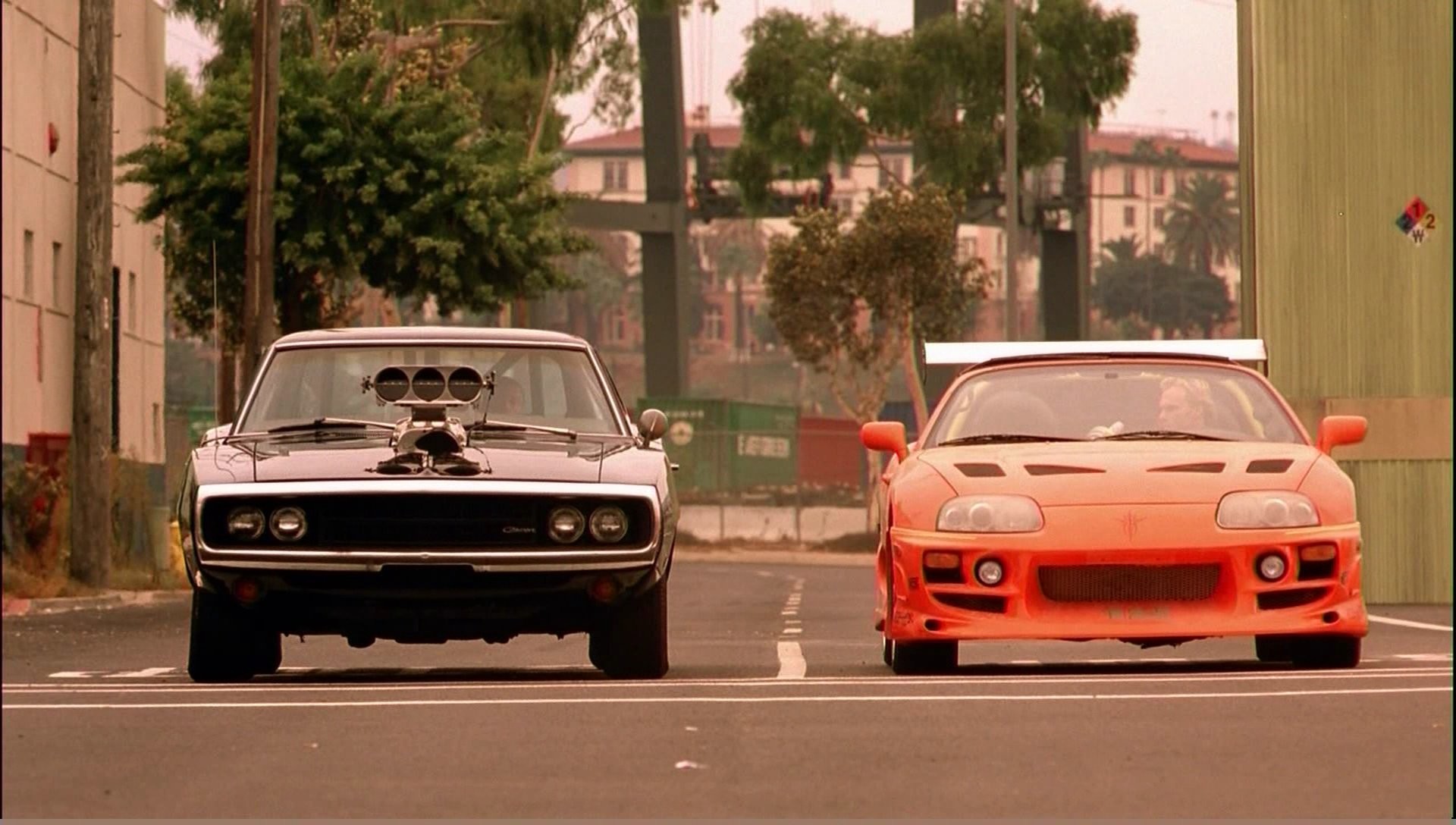 Dom's Dodge Charger and Brian's Toyota Supra face off in The Fast and the Furious