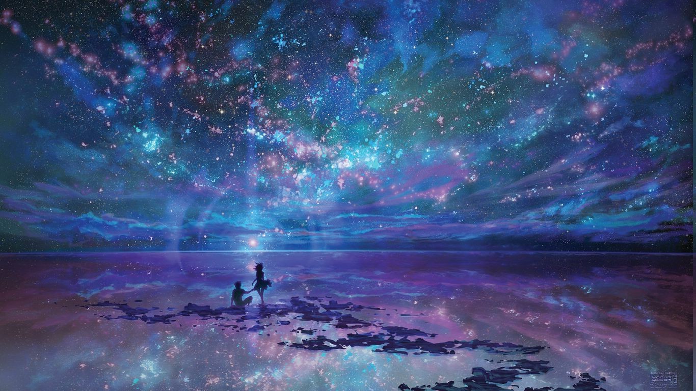 Anime Clouds Stars Couple Wallpaper HD Desktop And