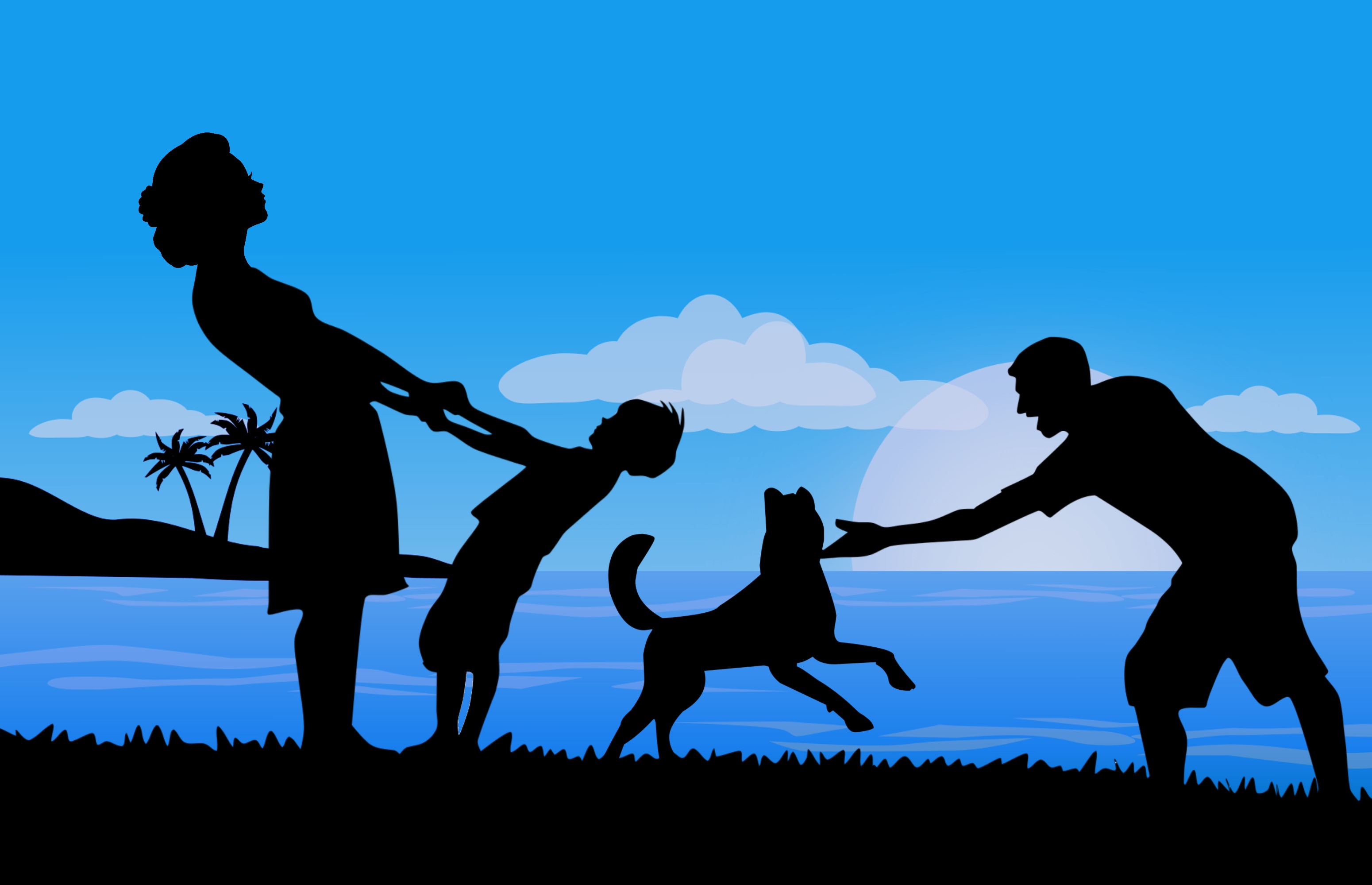 Wallpaper Dogs Family Men Silhouette Mother Playing Rest Young Woman