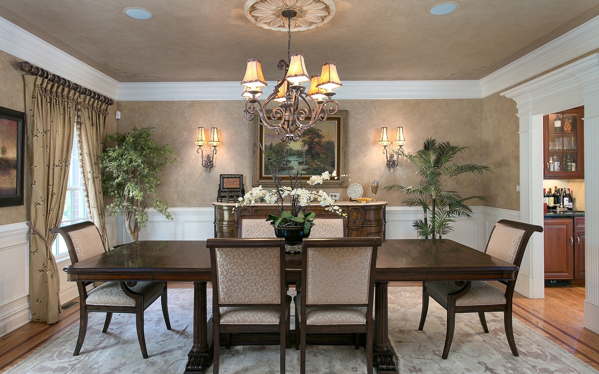 Beautiful Cream Dining Room With Wallpaper