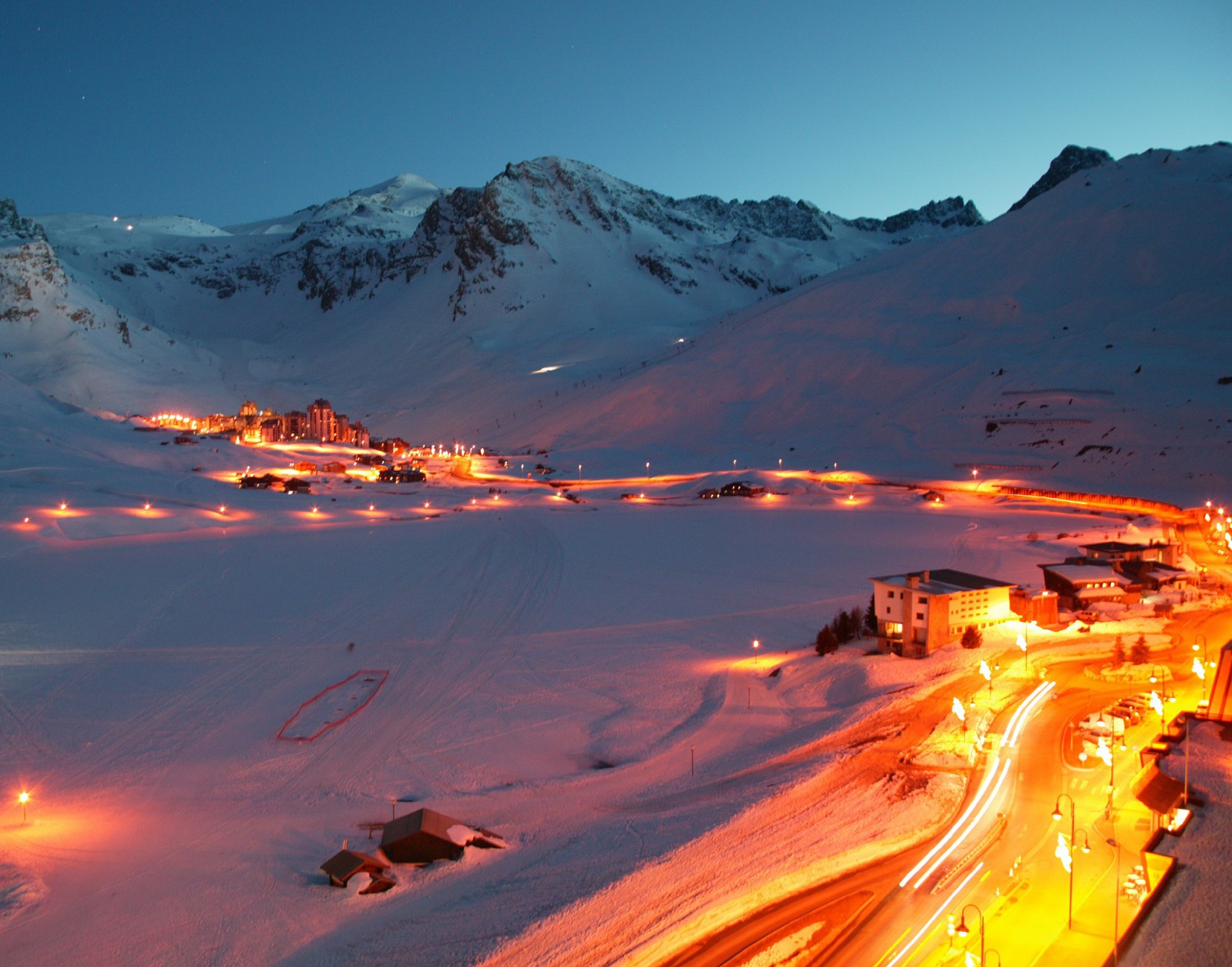 Night Lights At The Ski Resort Of Tignes France Wallpaper And