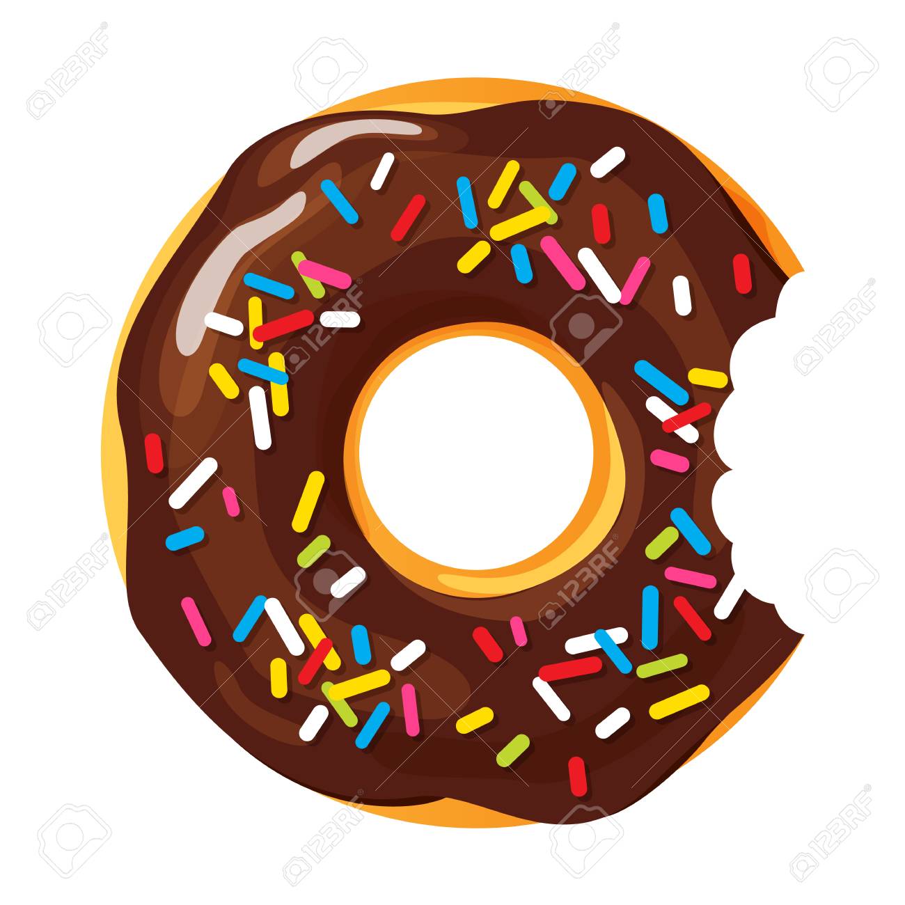 Colorful Bitten Donut On White Background Flat Vector