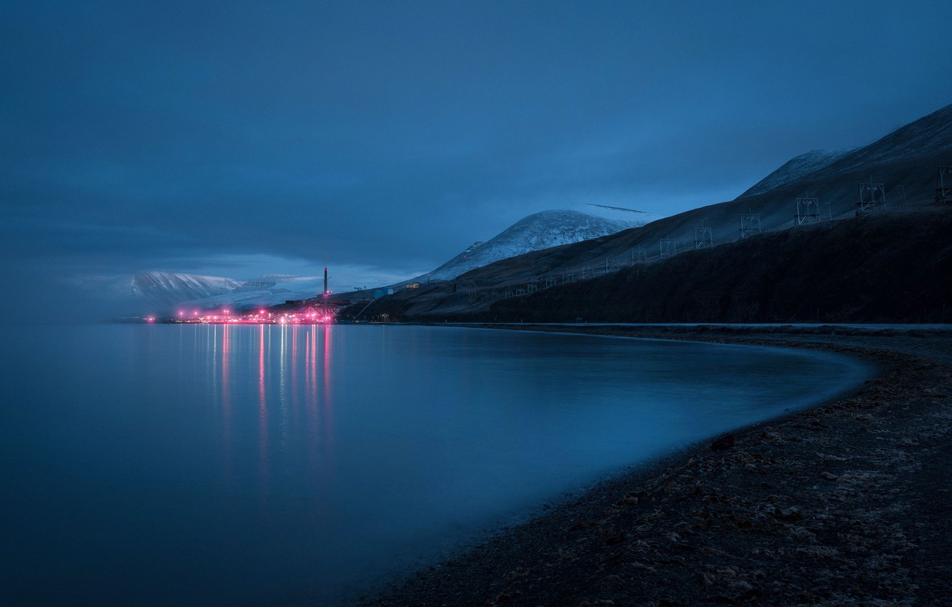 Wallpaper Mountains Night Shore Svalbard Spitsbergen
