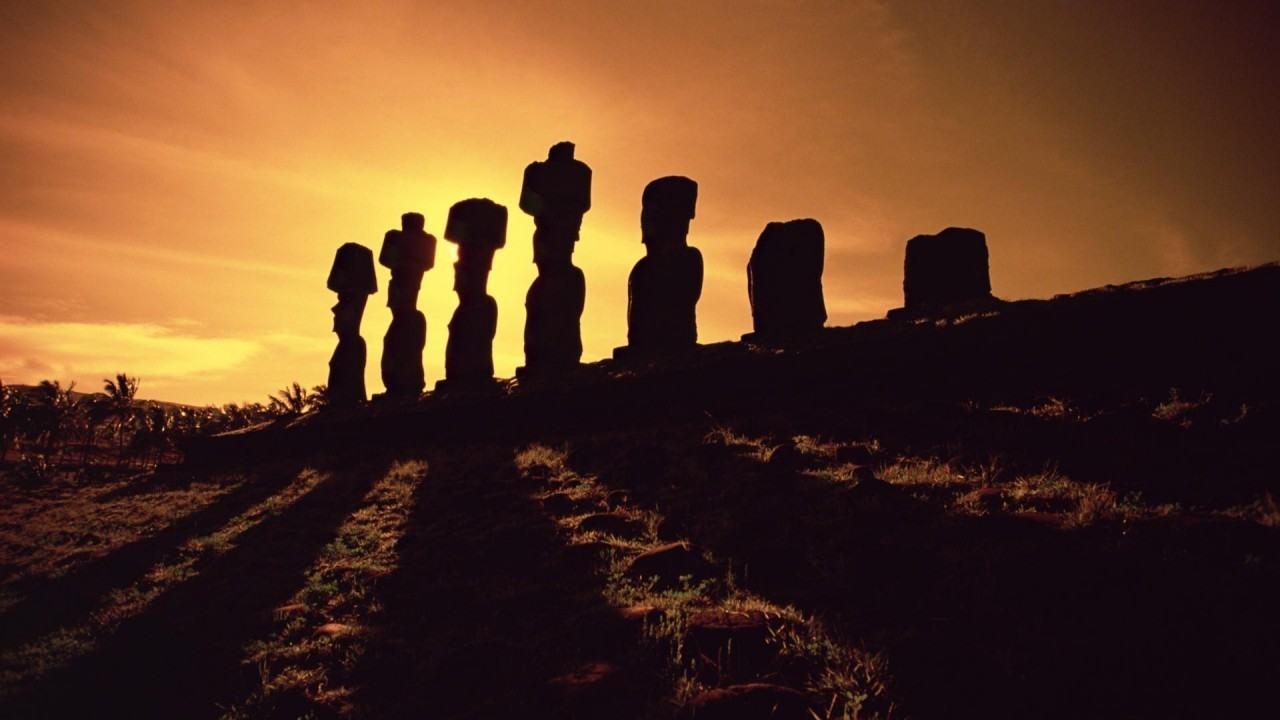 Wallpaper Background Catalog Moai Stone Statues Sunset