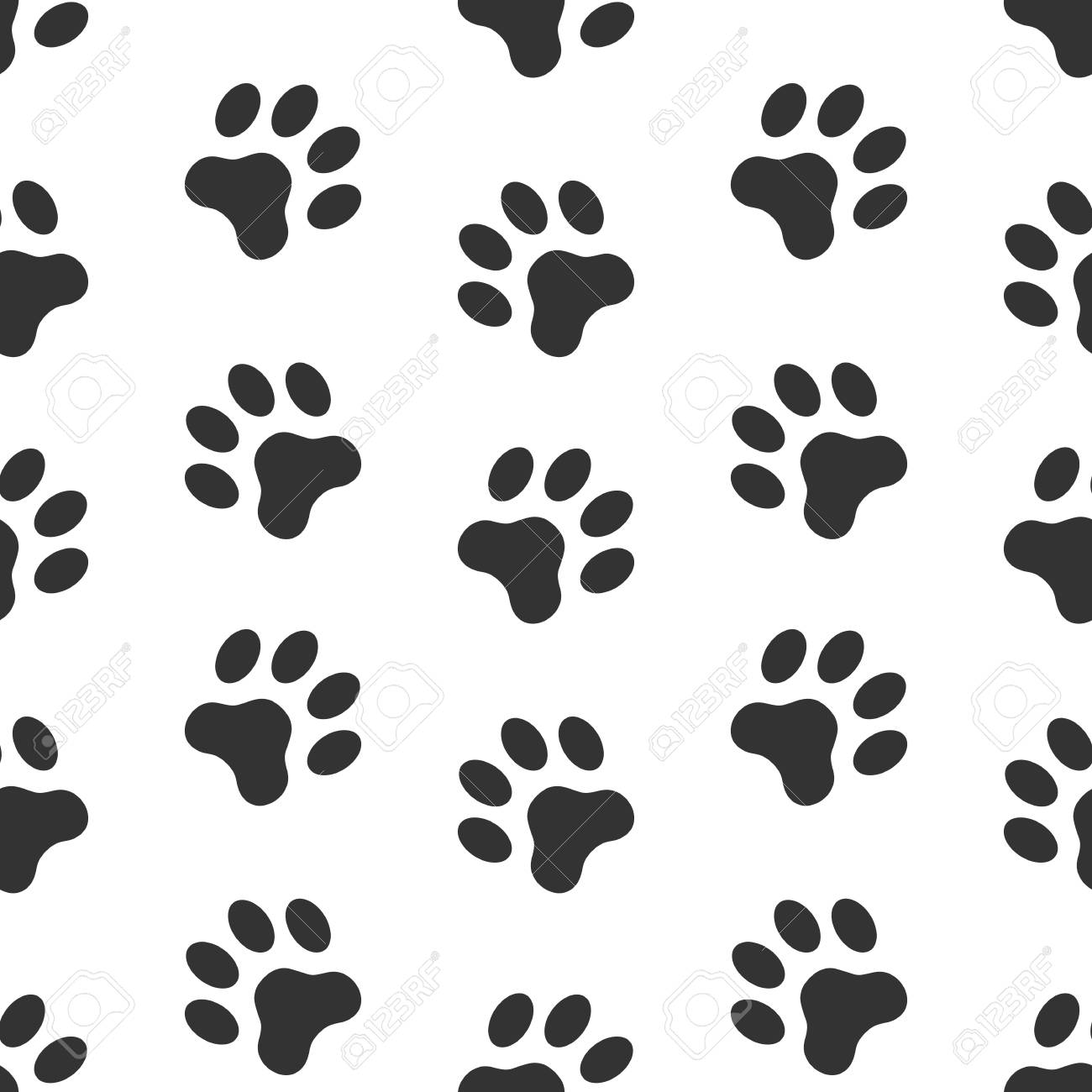 Dog Paw Track Prints Background Vector Seamless Pattern