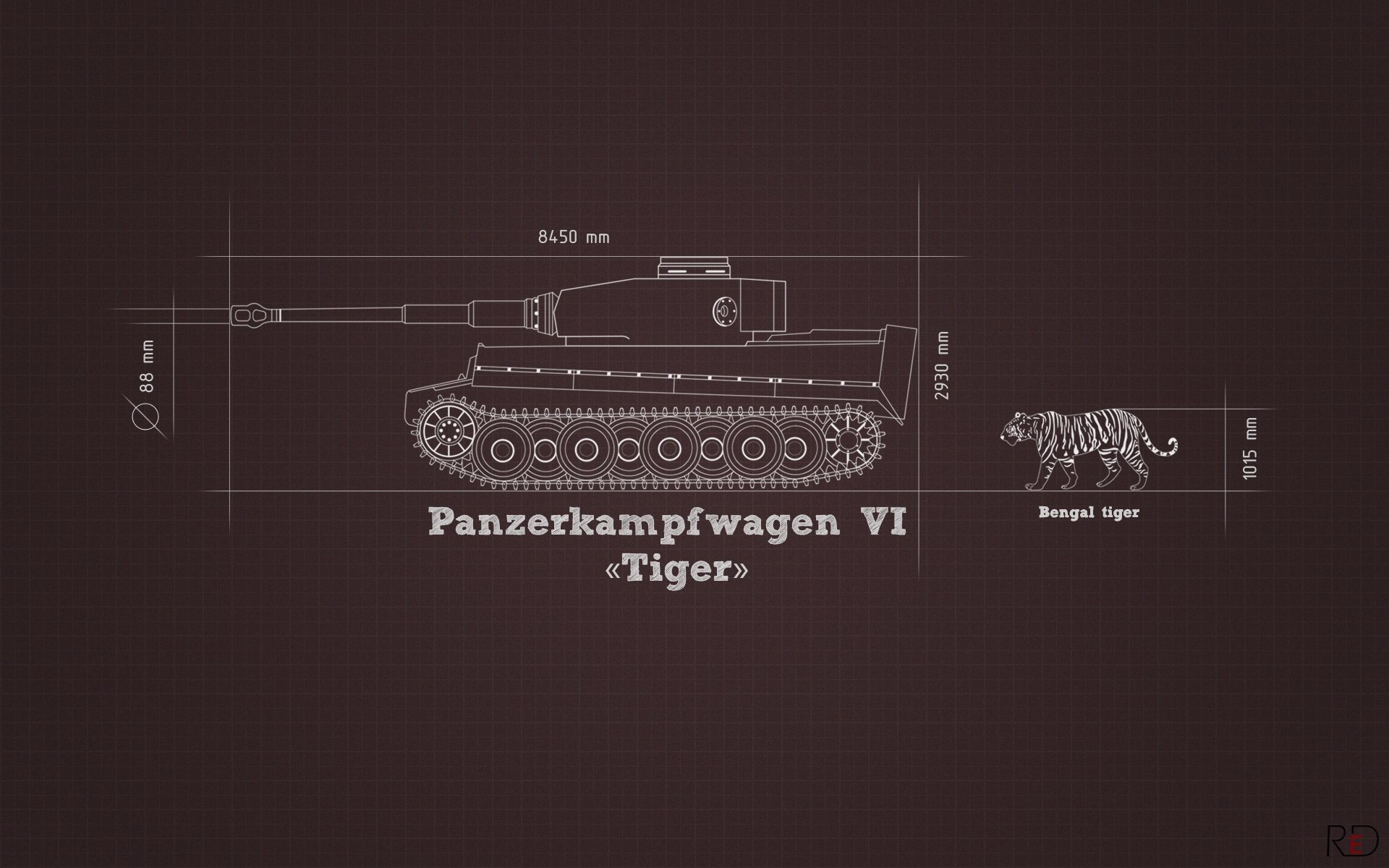 Bengal Tigers Blueprint Minimalistic Red Tanks Tiger