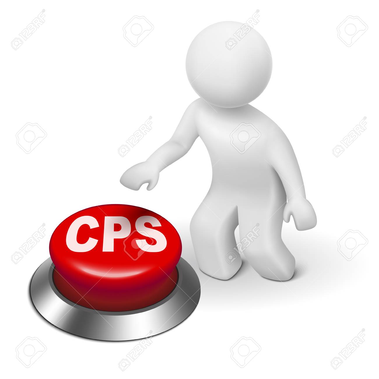 3d Man With Cps Cost Per Sale Button Isolated White Background