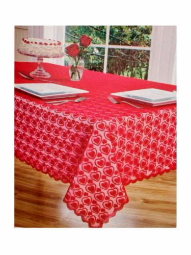 Red Hearts Lace Valentines Tablecloth Square