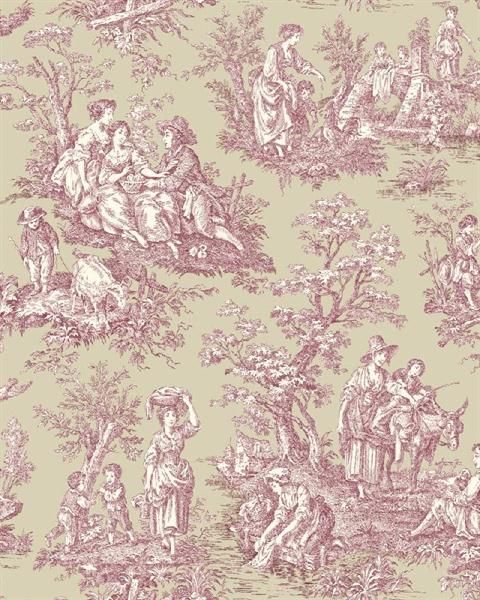 Purple And Green Country Life Toile Wallpaper Totalwallcovering