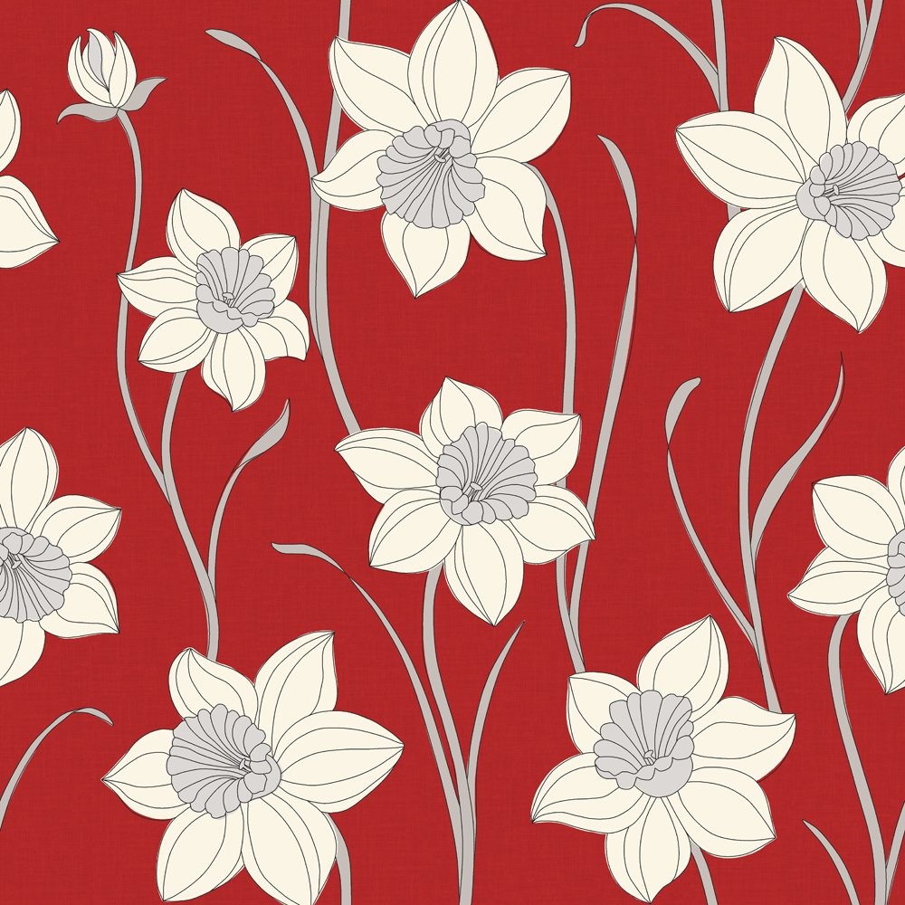 Wallpaper Fine Decor Daffodil Red Cream