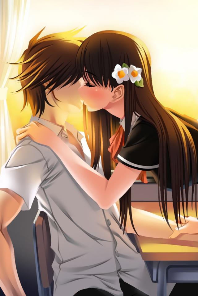 Free download 640x960 Young Couples Kiss desktop PC and Mac