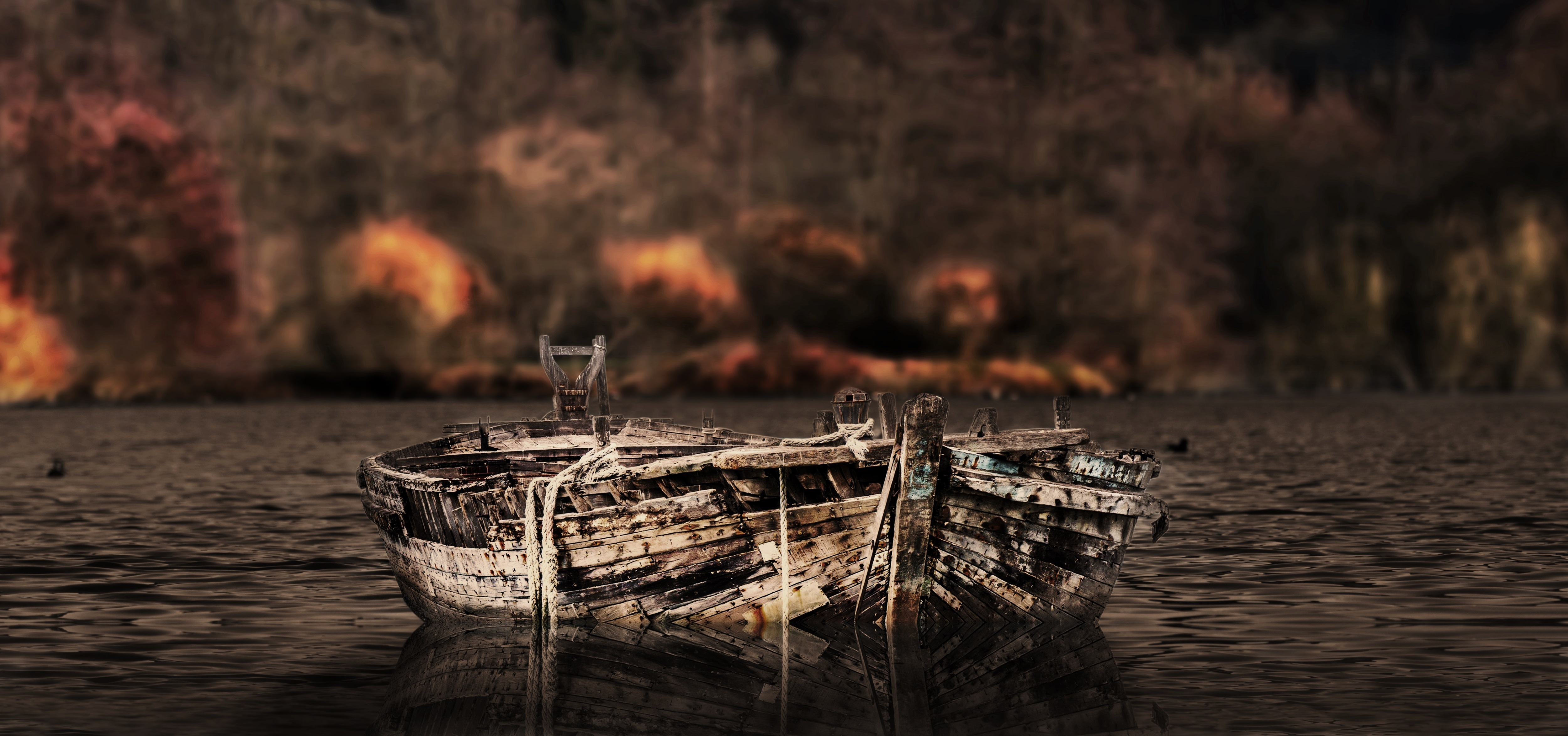 Old Wooden Rowboat On A Lake 4k Ultra HD Wallpaper Background