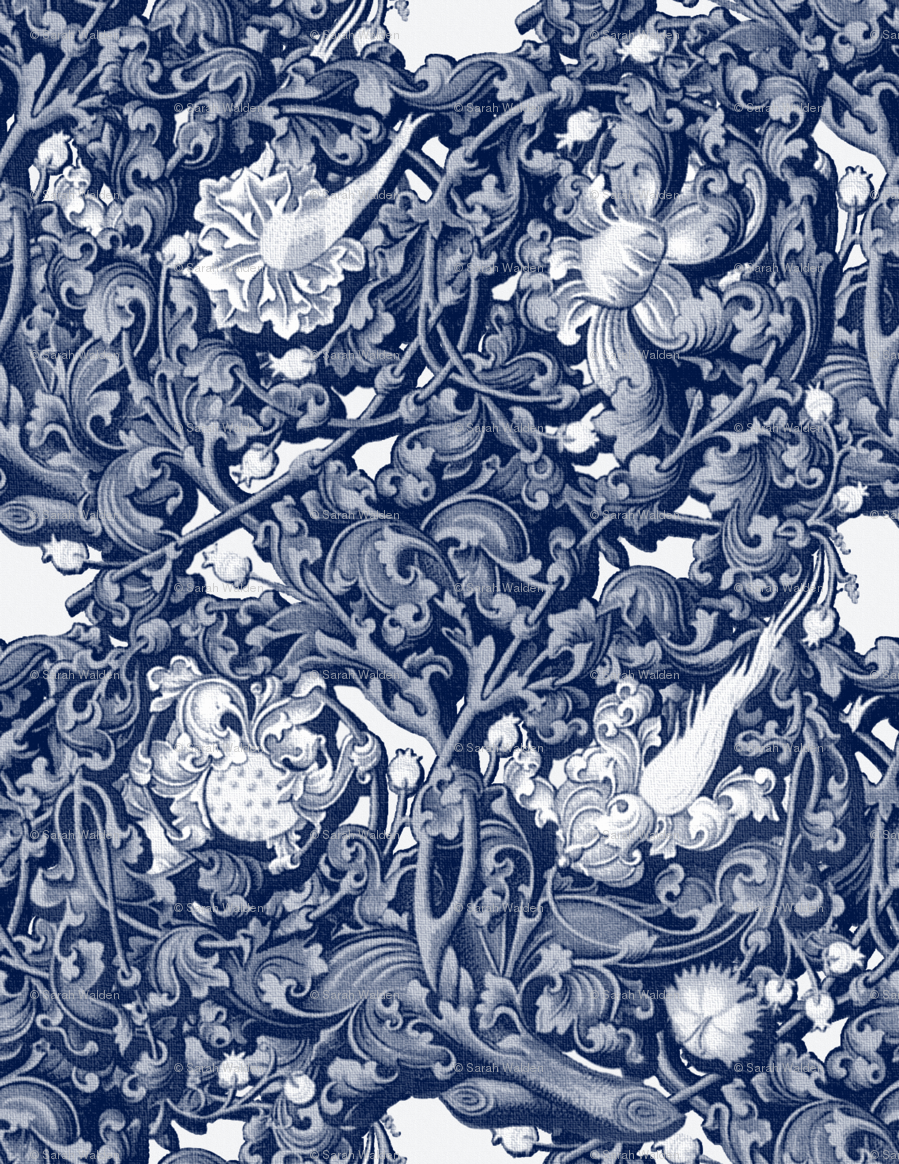 Blue And White Wallpaper Designs Fire Blossom Damask