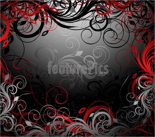 Illustration Of Vector Black Red And Gold Floral Background With