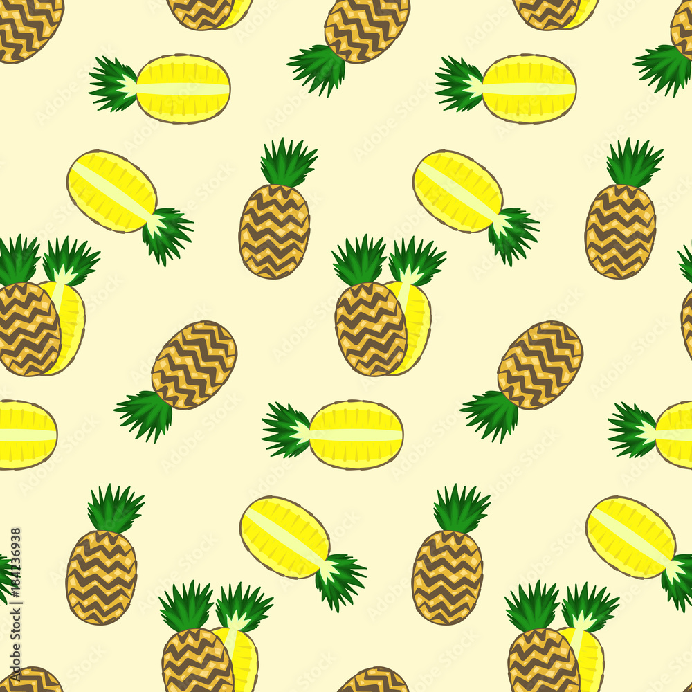 Bright colorful cartoon full and half pineapple seamless pattern