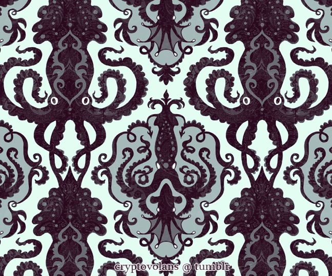 Victorian Squid Pattern Wallpaper Longings
