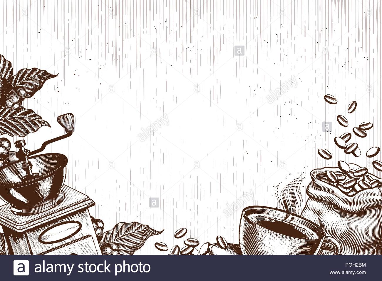 Engraved Coffee Shop And Related Objects Background Stock Vector