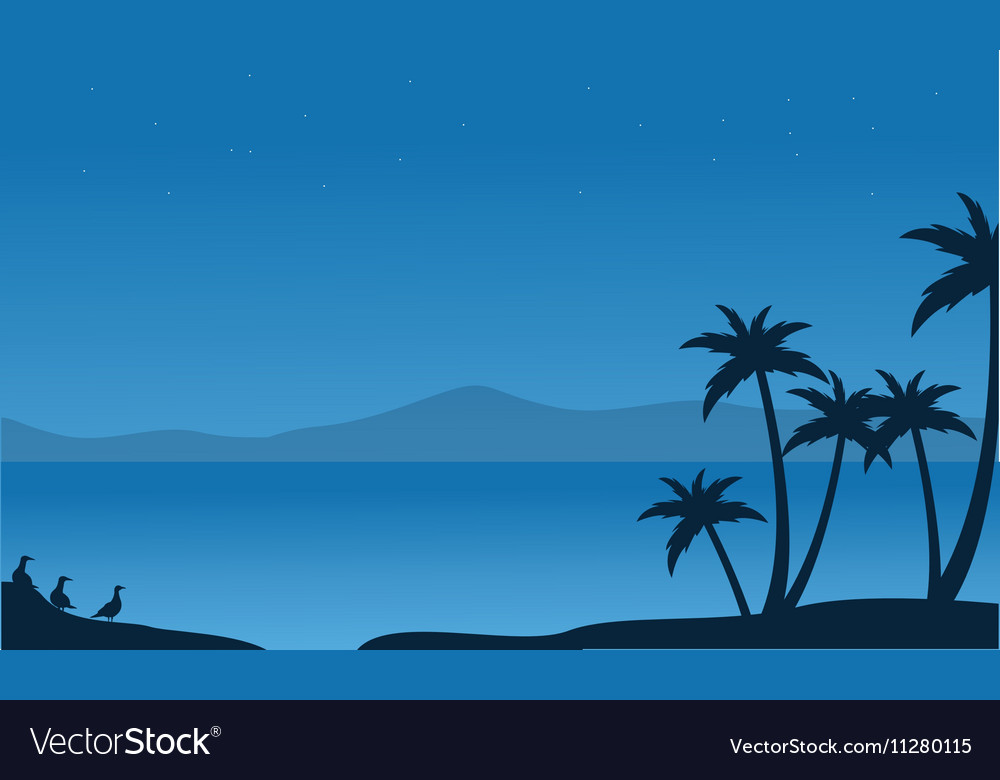 Silhouette beach with mountain backgrounds Vector Image