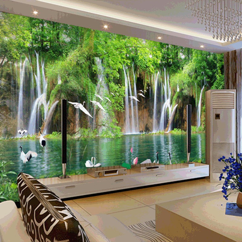 custom Mural wallpaper tv bedroom wall natural small waterfall