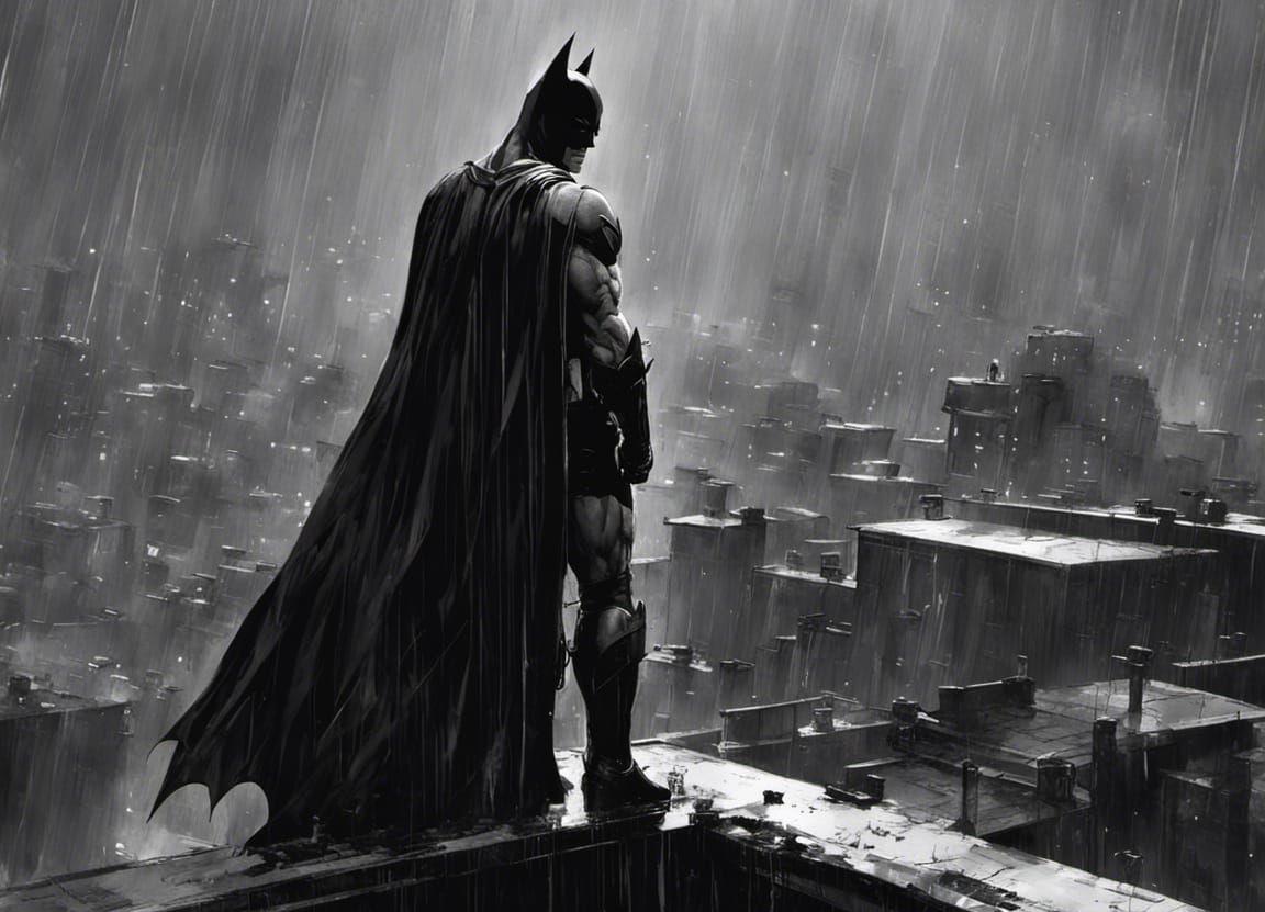 Batman In The Rain On A Rooftop Ai Generated Artwork Nightcafe