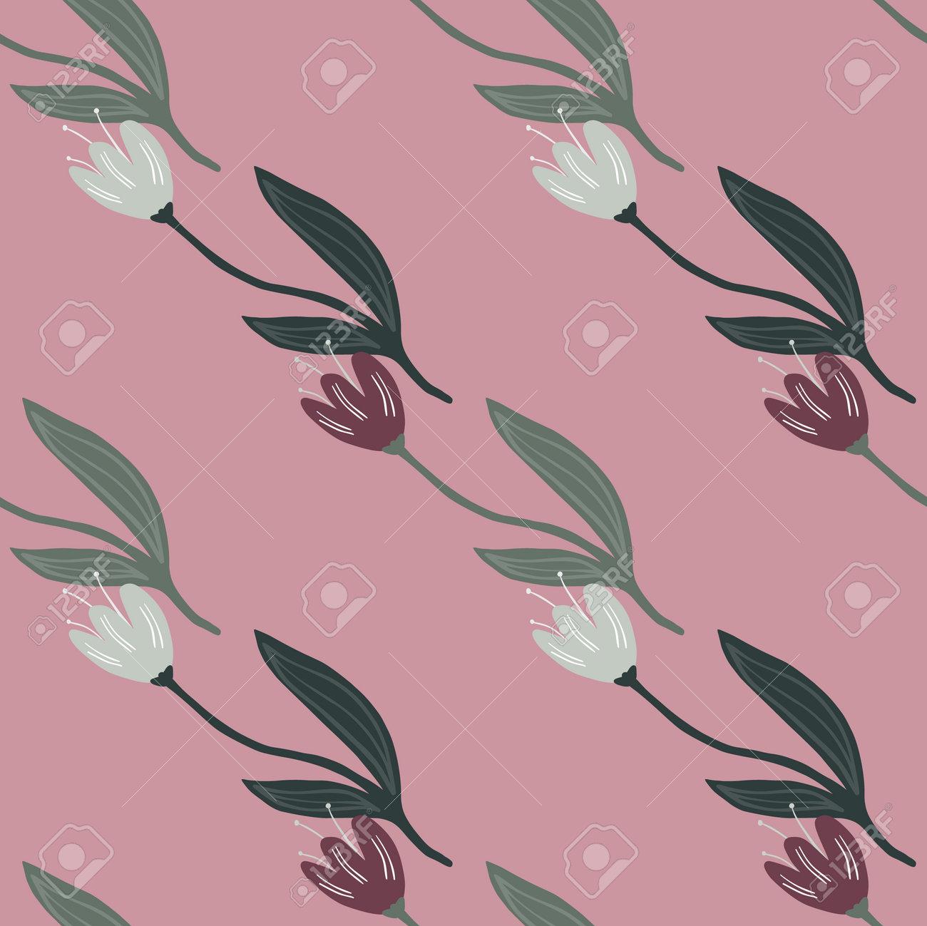 Vintage Tulip Seamless Pattern On Pink Background Nature