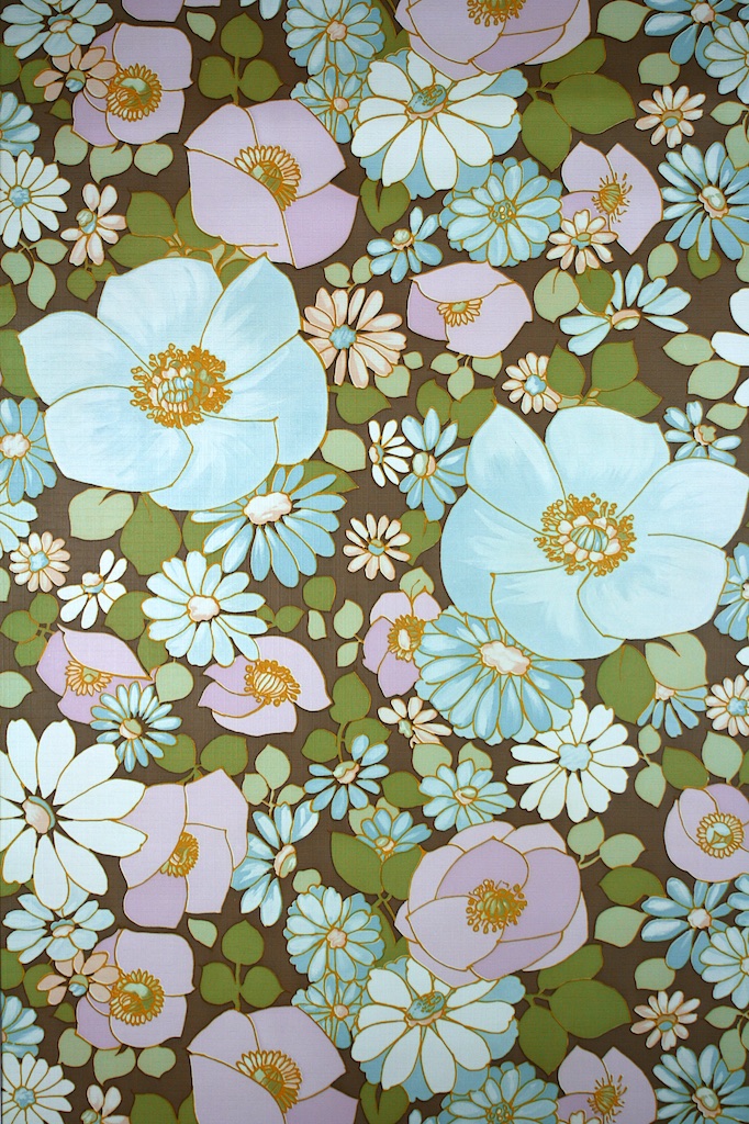 Vintage Turquoise Floral Wallpaper From The 70s