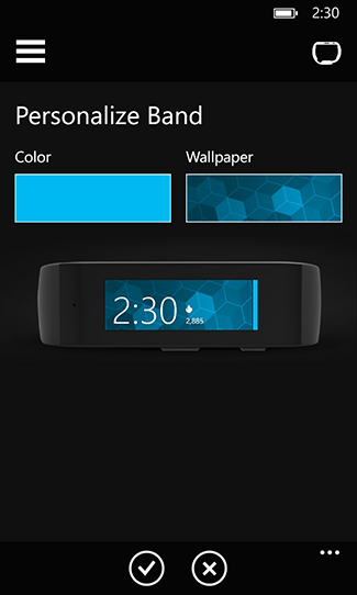  on Microsoft Band Home screen Pick a theme color and wallpaper