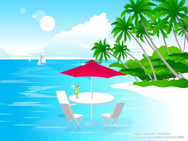 Summer Scene Vector Landscape Tropical Beach Wallpaper