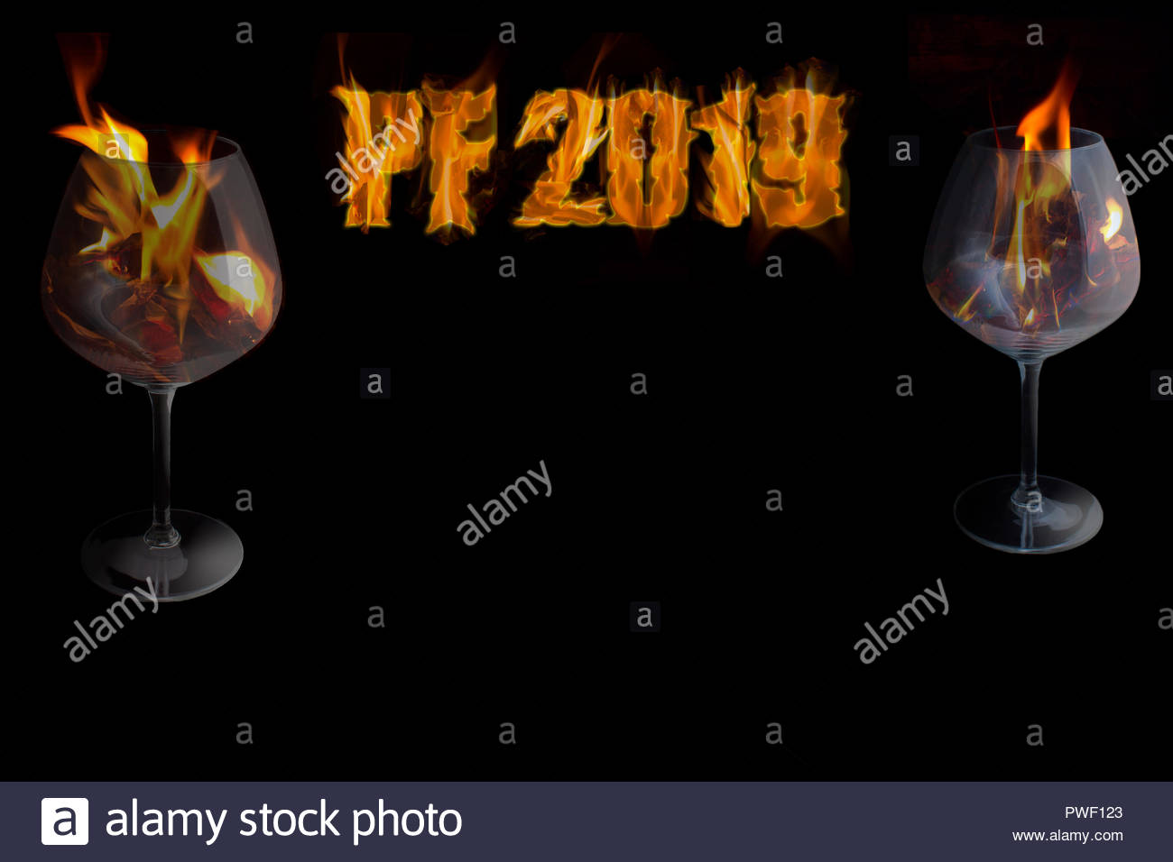 Pf Happy New Year With Two Glasses In A Fire On Black