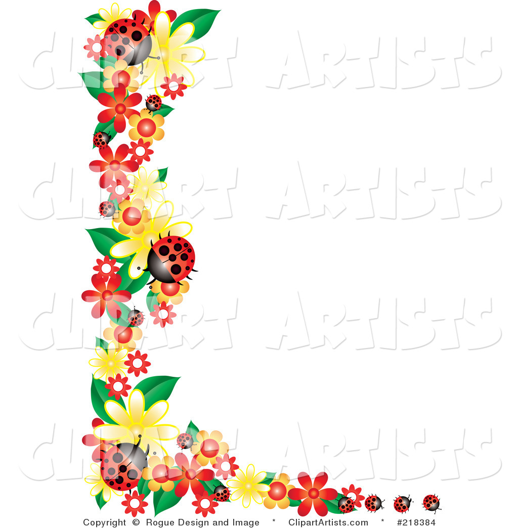 Ladybugs Clipart Border Beautiful Red Hibiscus Floral Blank White