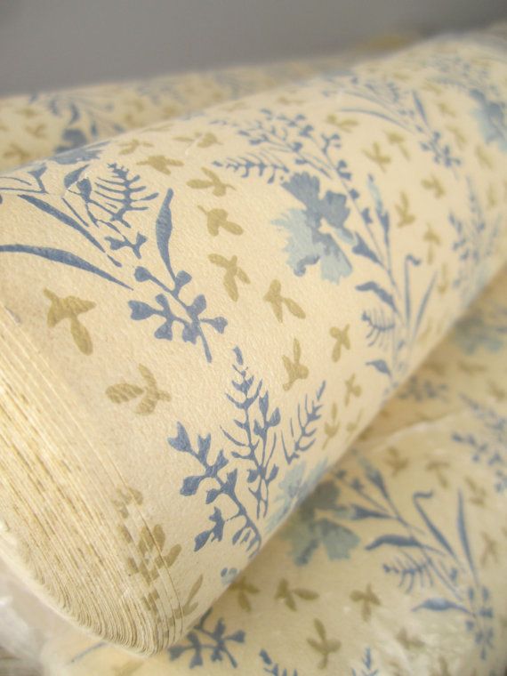 Shabby Chic Country Blue Cream Flower Wallpaper Roll By Simplychi