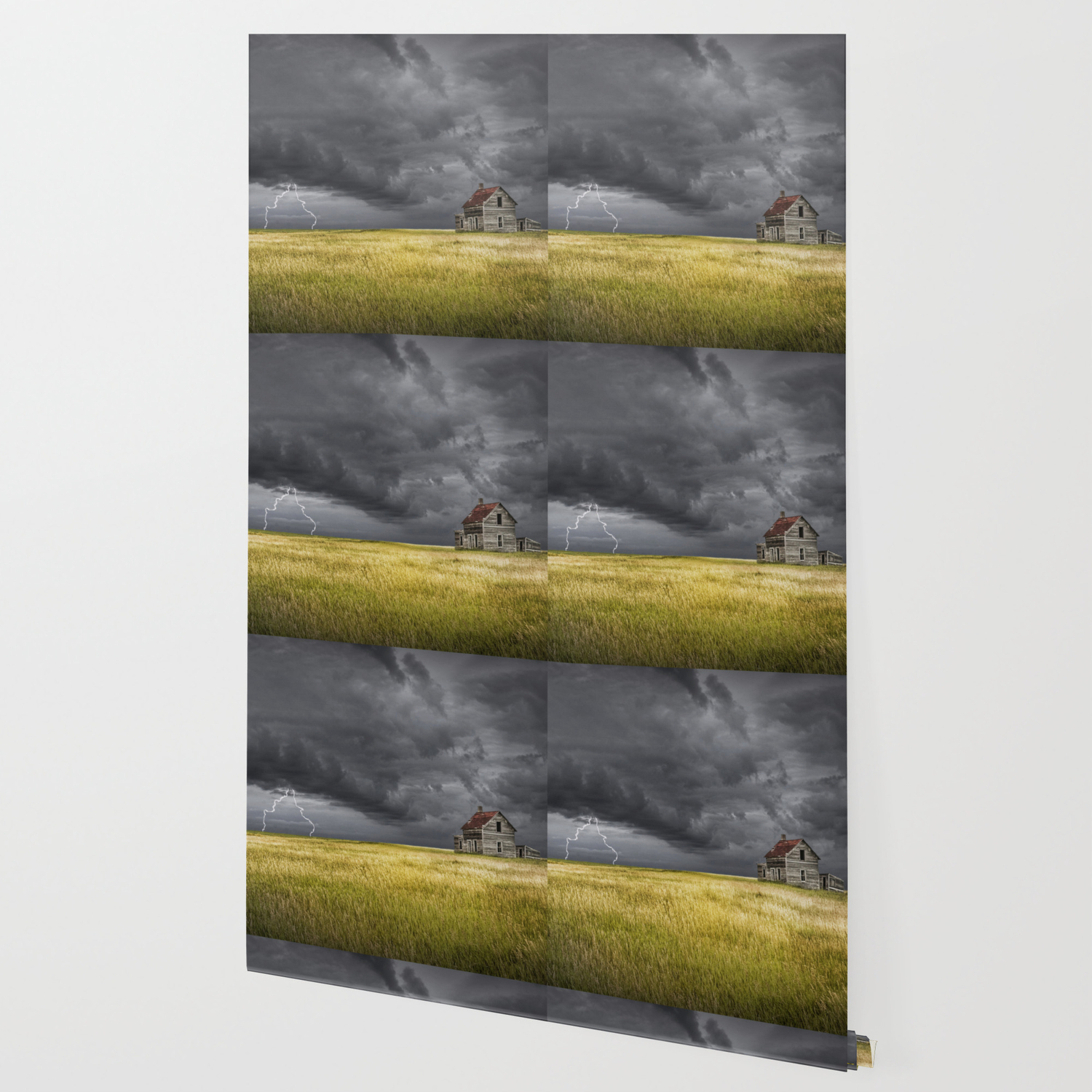 Thunderstorm On The Prairie With Abandoned Farmhouse Wallpaper By