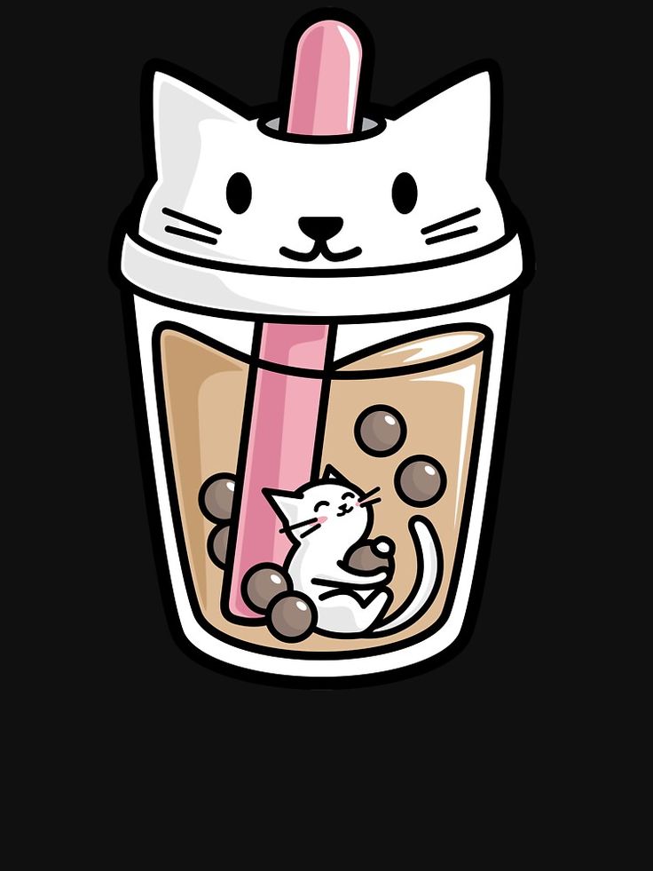 Bubble Tea With White Cute Kawaii Cat Inside Essential T Shirt By