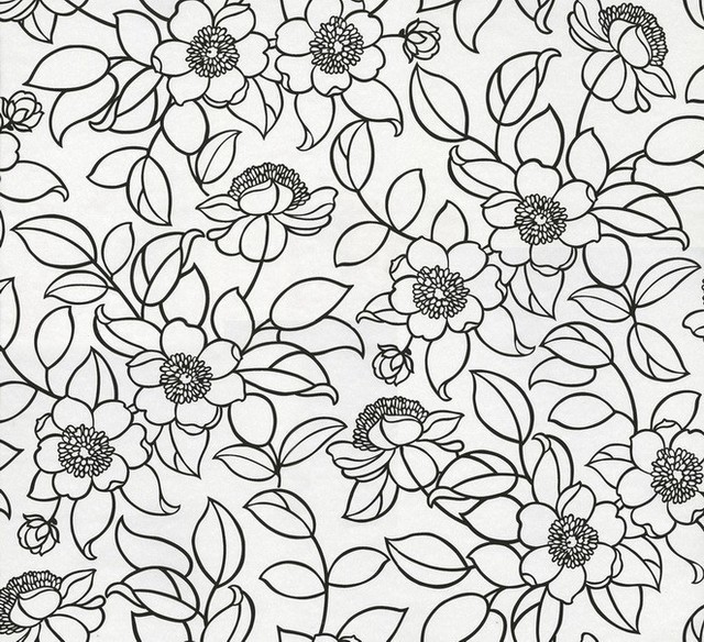 Stylized Floral Wallpaper White And Black Contemporary