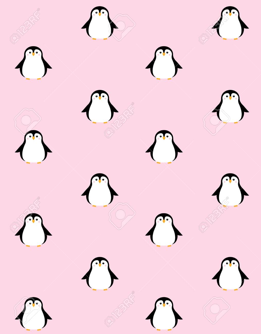 Vector Seamless Pattern Of Flat Cartoon Kawaii Penguin Isolated