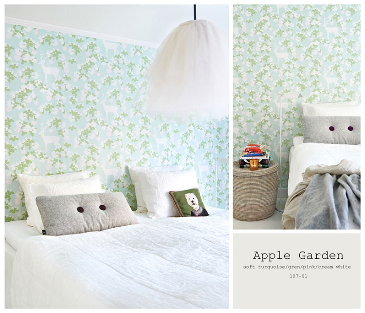 Majvillan Apple Garden Turquoise Wallpaper
