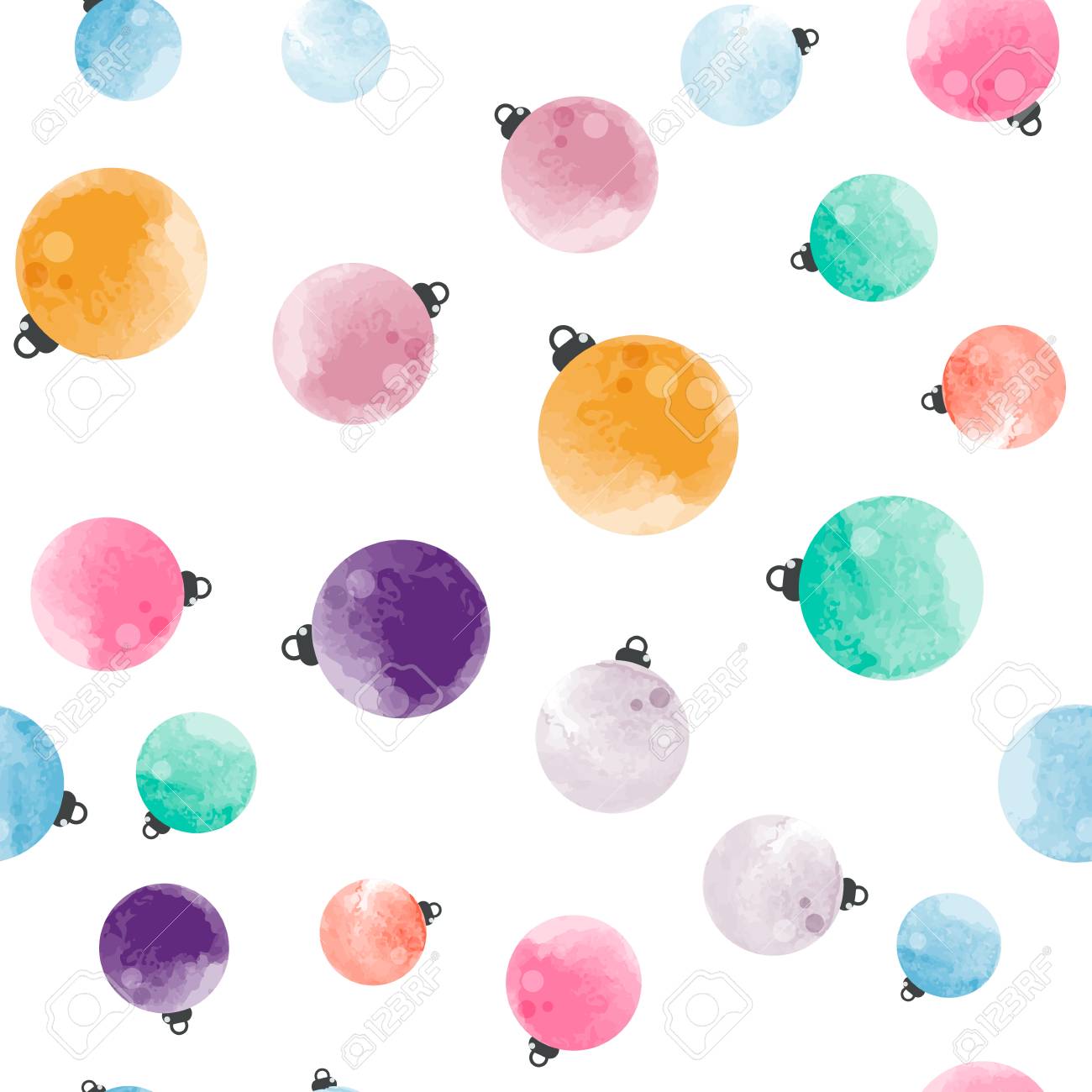 Cute Different Colorful Decorative Watercolor Christmas Balls