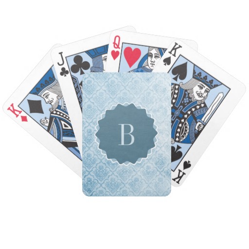 Monogrammed Blue Vintage Wallpaper Bicycle Playing Cards