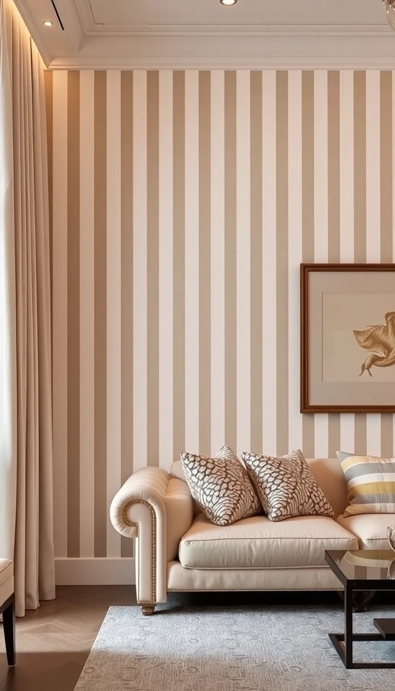 White And Gold Striped Wallpaper