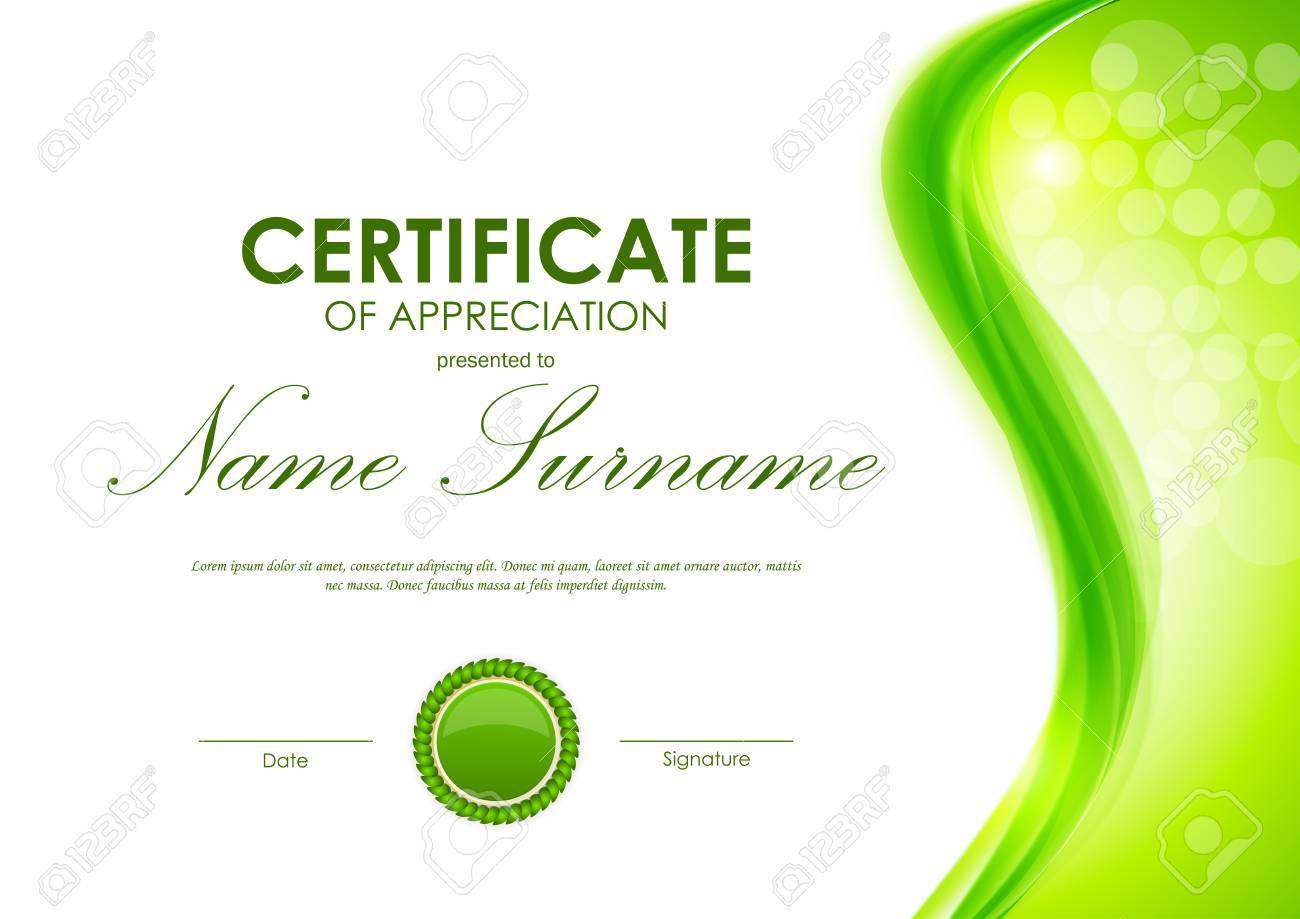 Certificate Of Appreciation Template With Dynamic Green Wavy