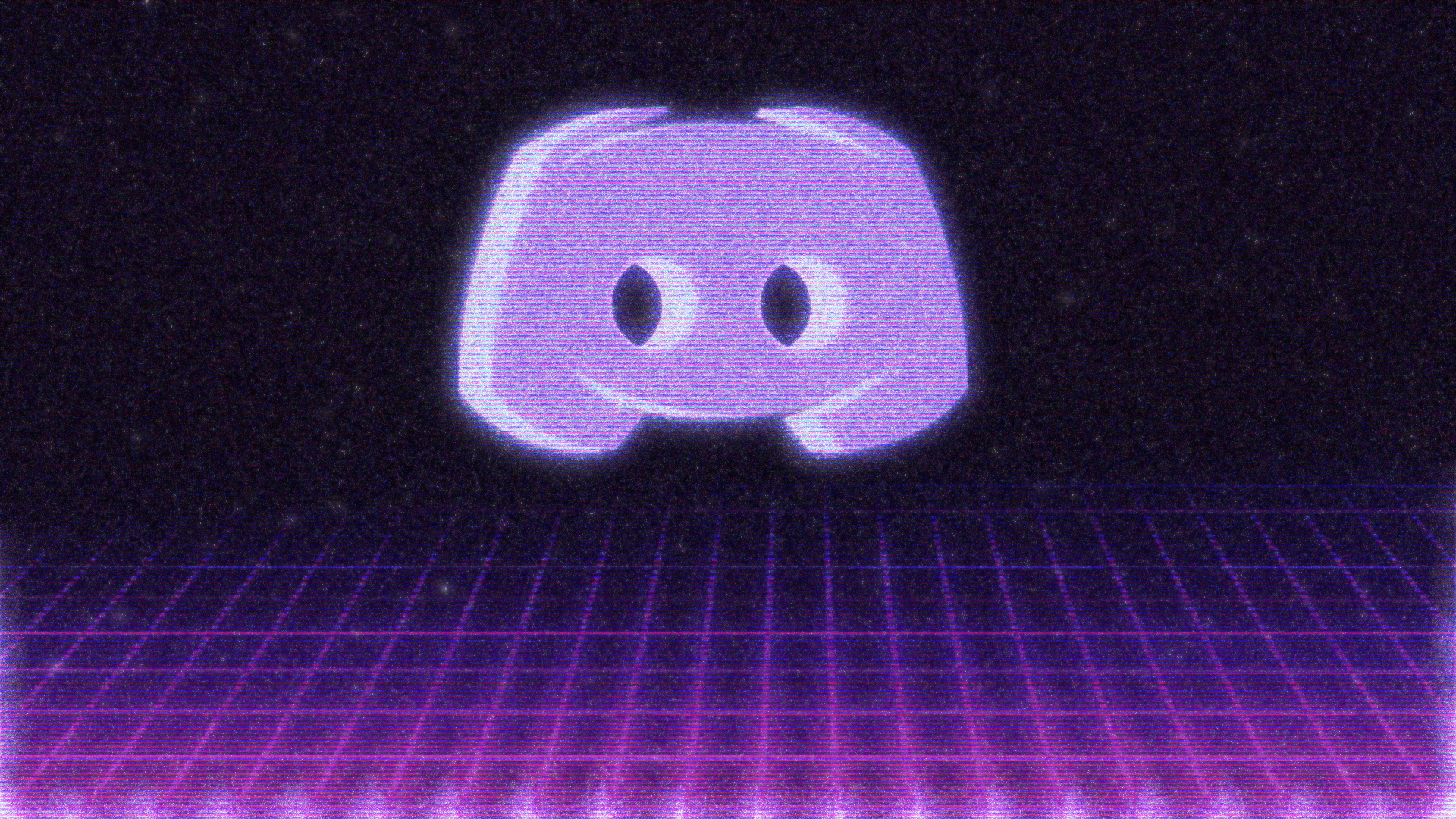 Retro-style Discord logo wallpaper with purple grid background