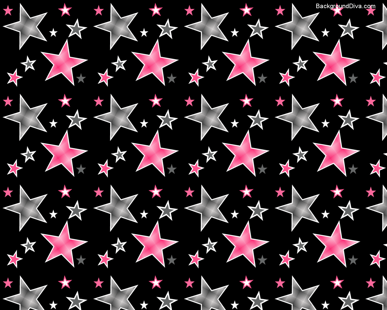 Pink And Black Stars Hearts Wallpaper