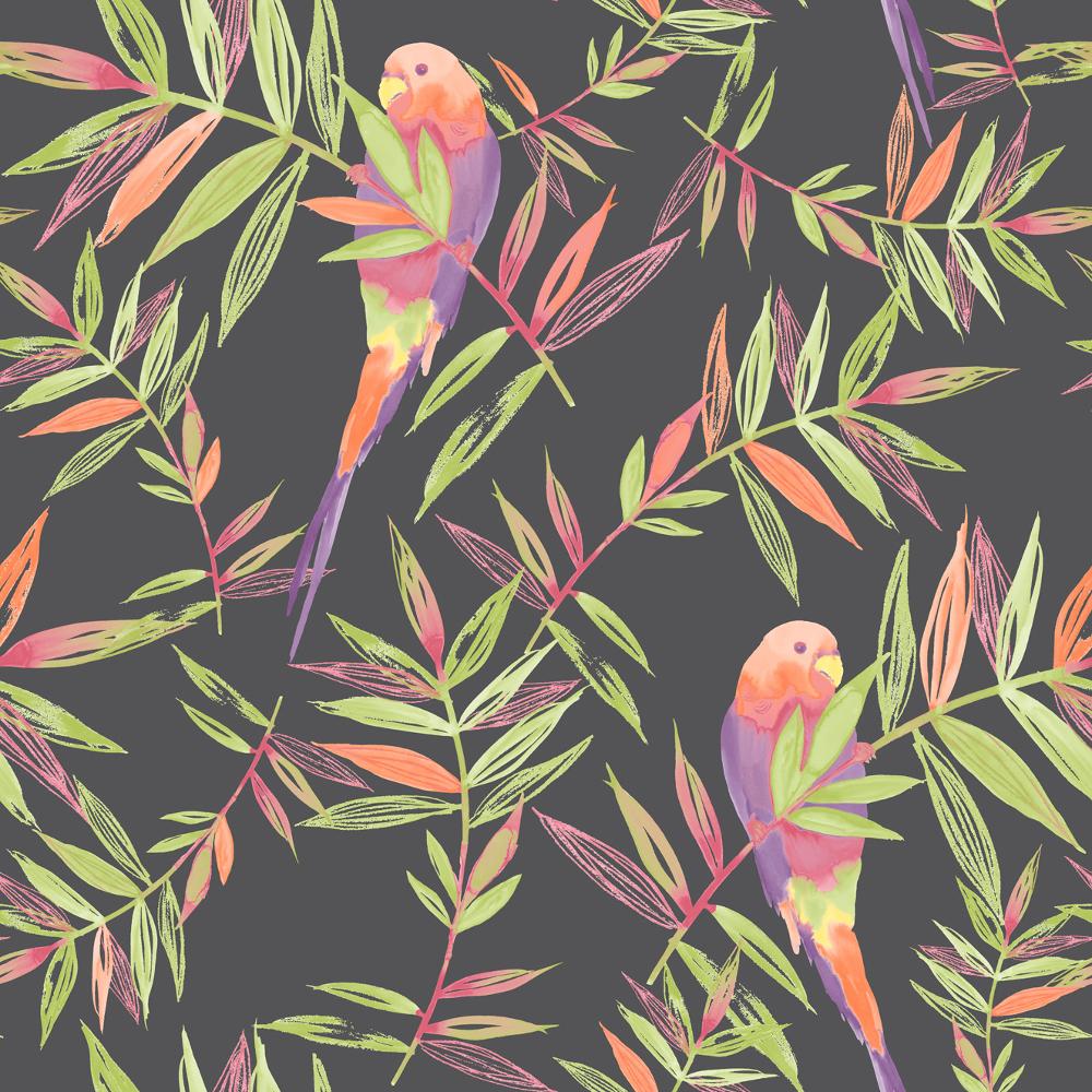  PARROTS BIRD PATTERN TROPICAL LEAF LEAVES PAINTED MOTIF WALLPAPER ROLL 1000x1000