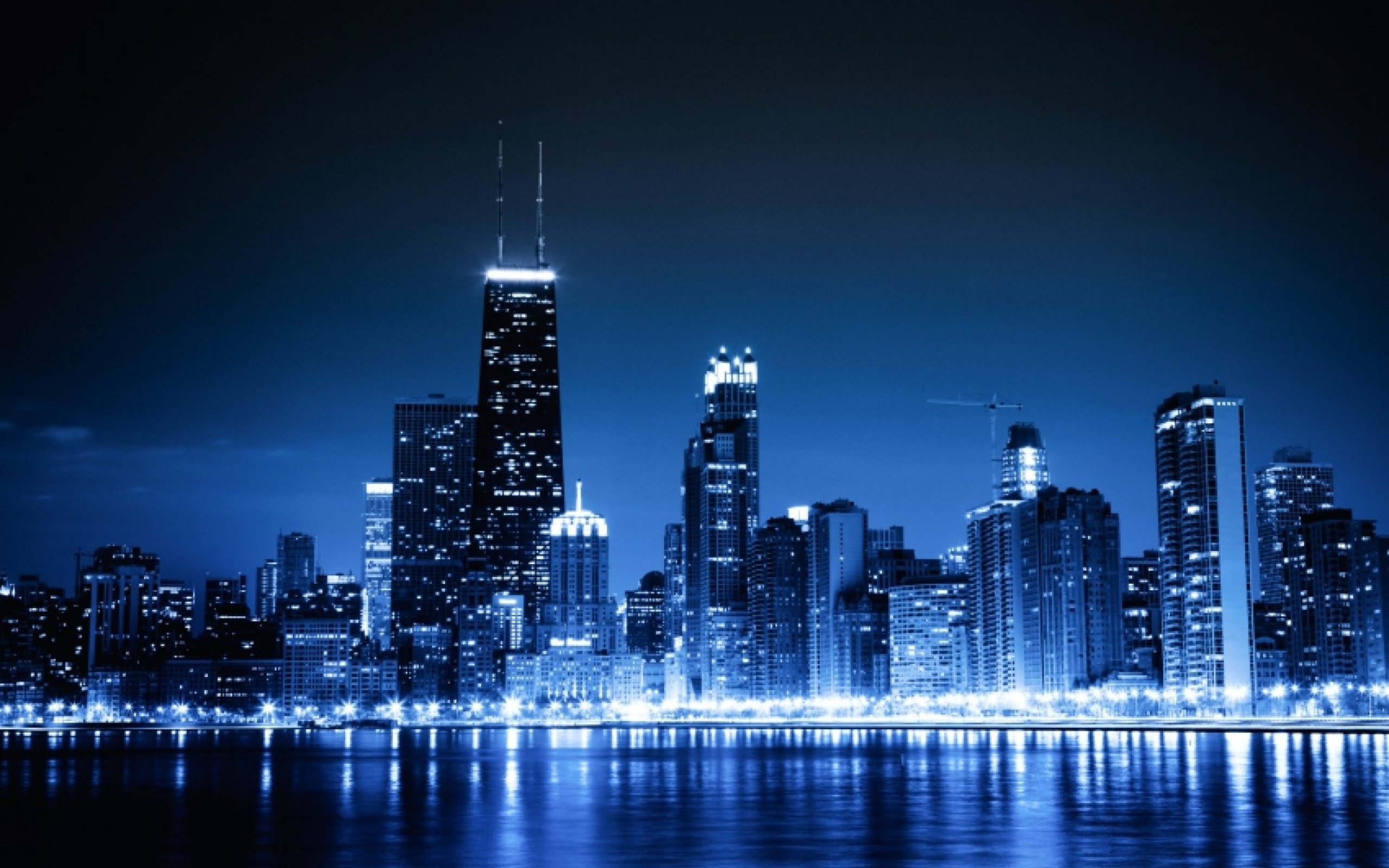 Chicago Night Lights Urban Skyscrapers Wallpaper