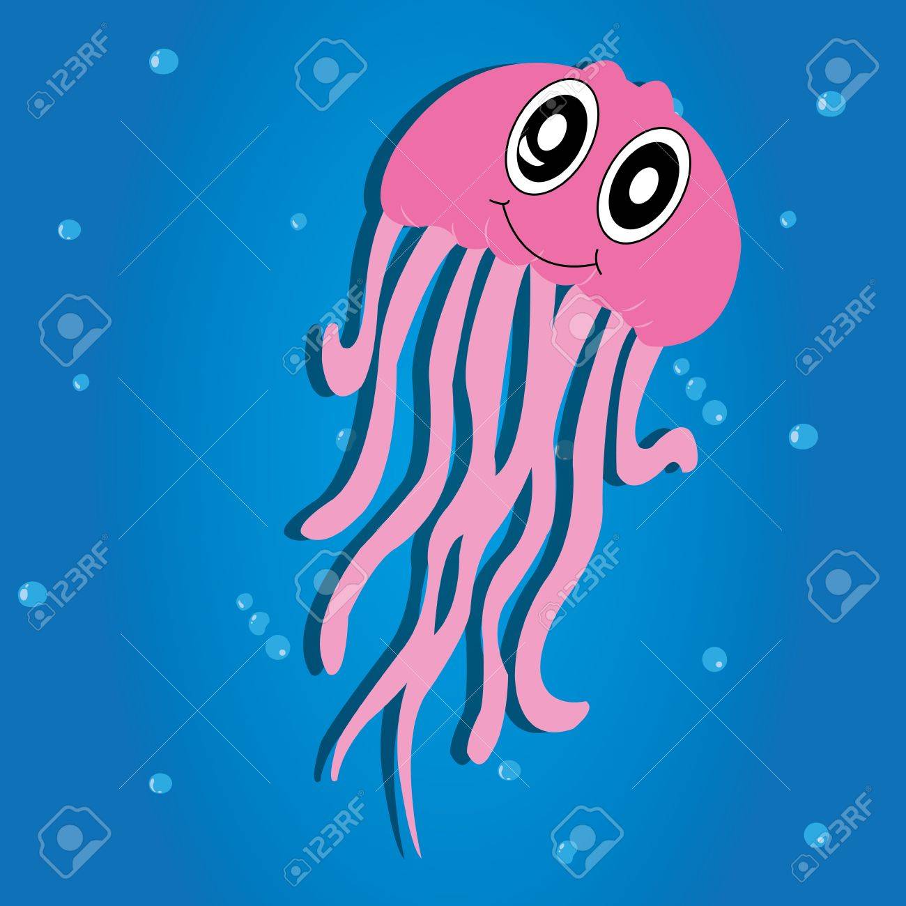 Pink Medusa On Blue Background With Bubbles Royalty Free Cliparts